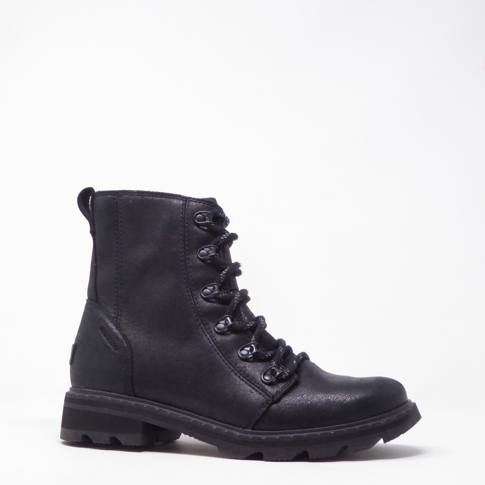 Sorel Women Lennox Lace Boot Black Leather Waterproof Size 8